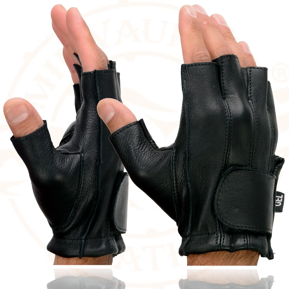 Milwaukee Leather SH850 Men's Black Leather Gel Padded Palm Fingerless