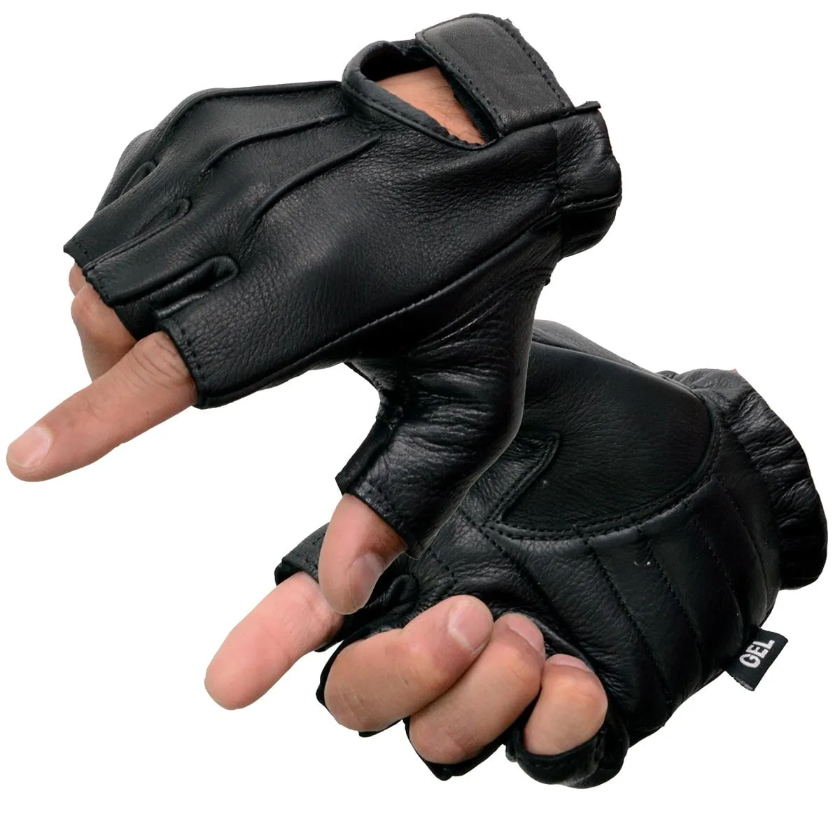 Milwaukee Leather SH878 Men's Black Leather Gel Padded Palm Fingerless