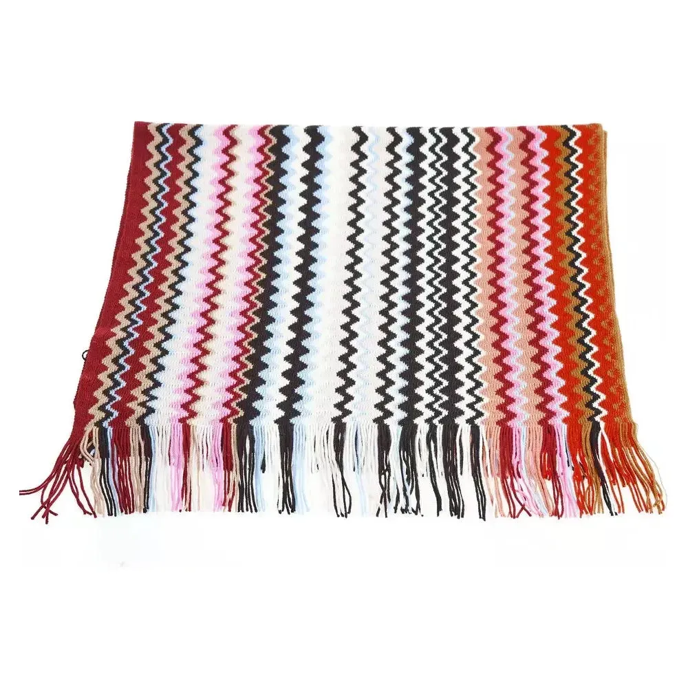 Missoni Geometric Pattern Fringed Scarf in Vibrant Tones