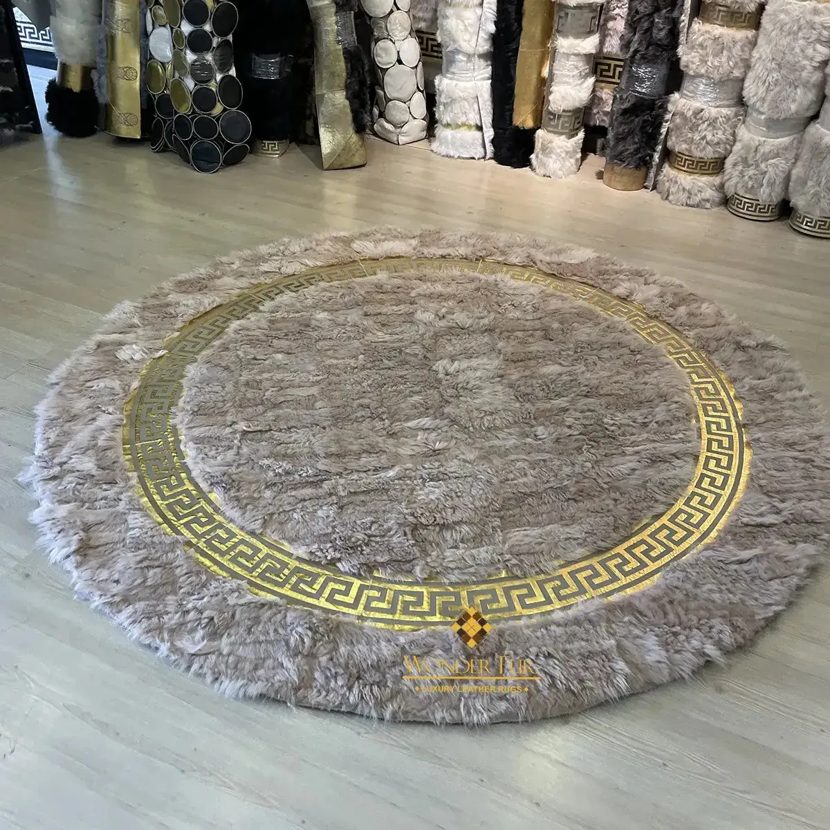 Natural Round Sheepskin Area Rug for Living Room