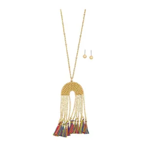 Necklace Set Bead Fringe Tassel Multicolor