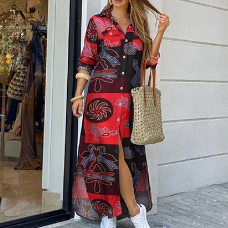 New Fashion Long Sleeve Shirt Skirt Long Dress