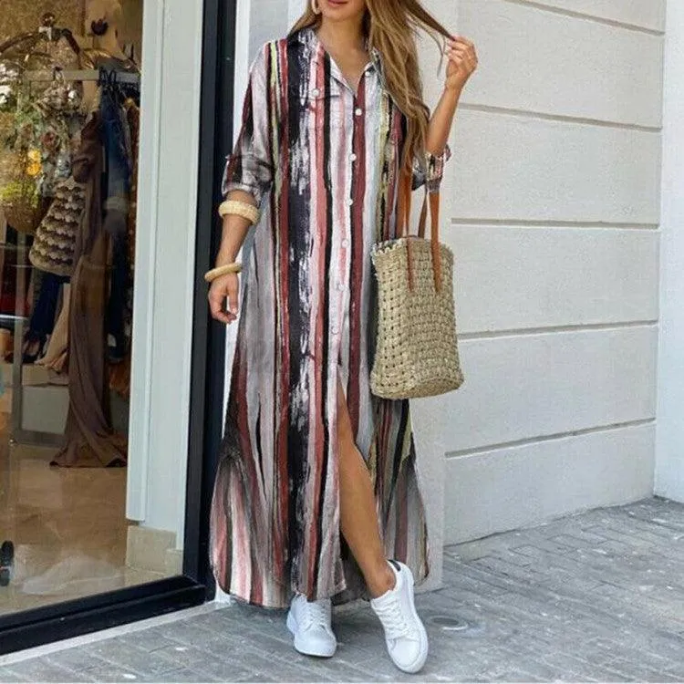 New Fashion Long Sleeve Shirt Skirt Long Dress