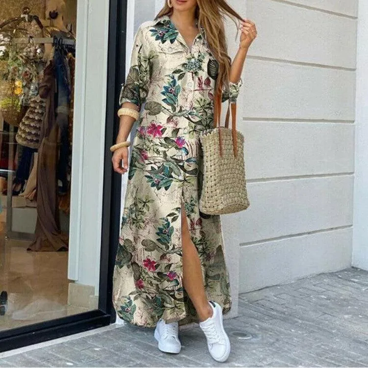 New Fashion Long Sleeve Shirt Skirt Long Dress