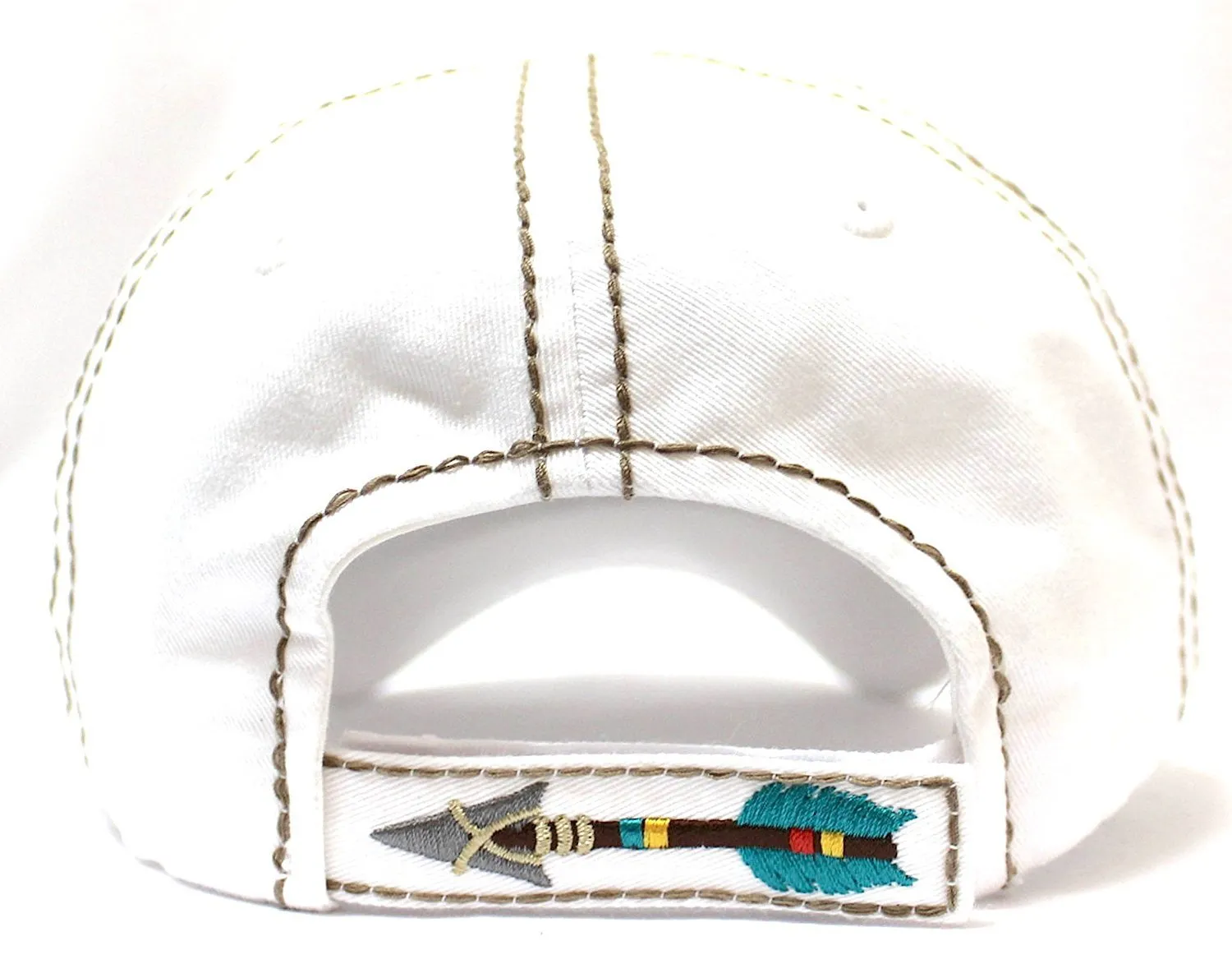 New! IVORY "BORN FREE" Distressed Vintage Cap w/ Arrow Embroidery Adjustable Back