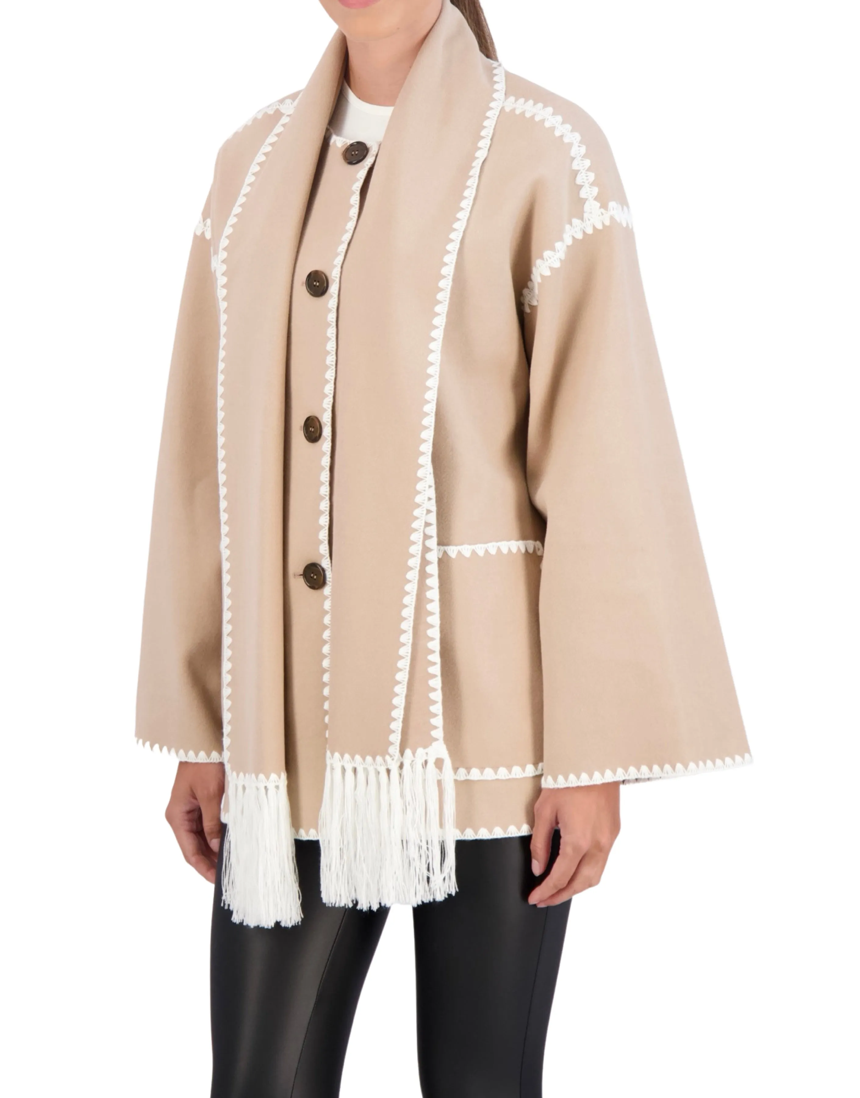 Ookie & Lala Vegan Cashmere Scarf Coat with Whipstitch Trim