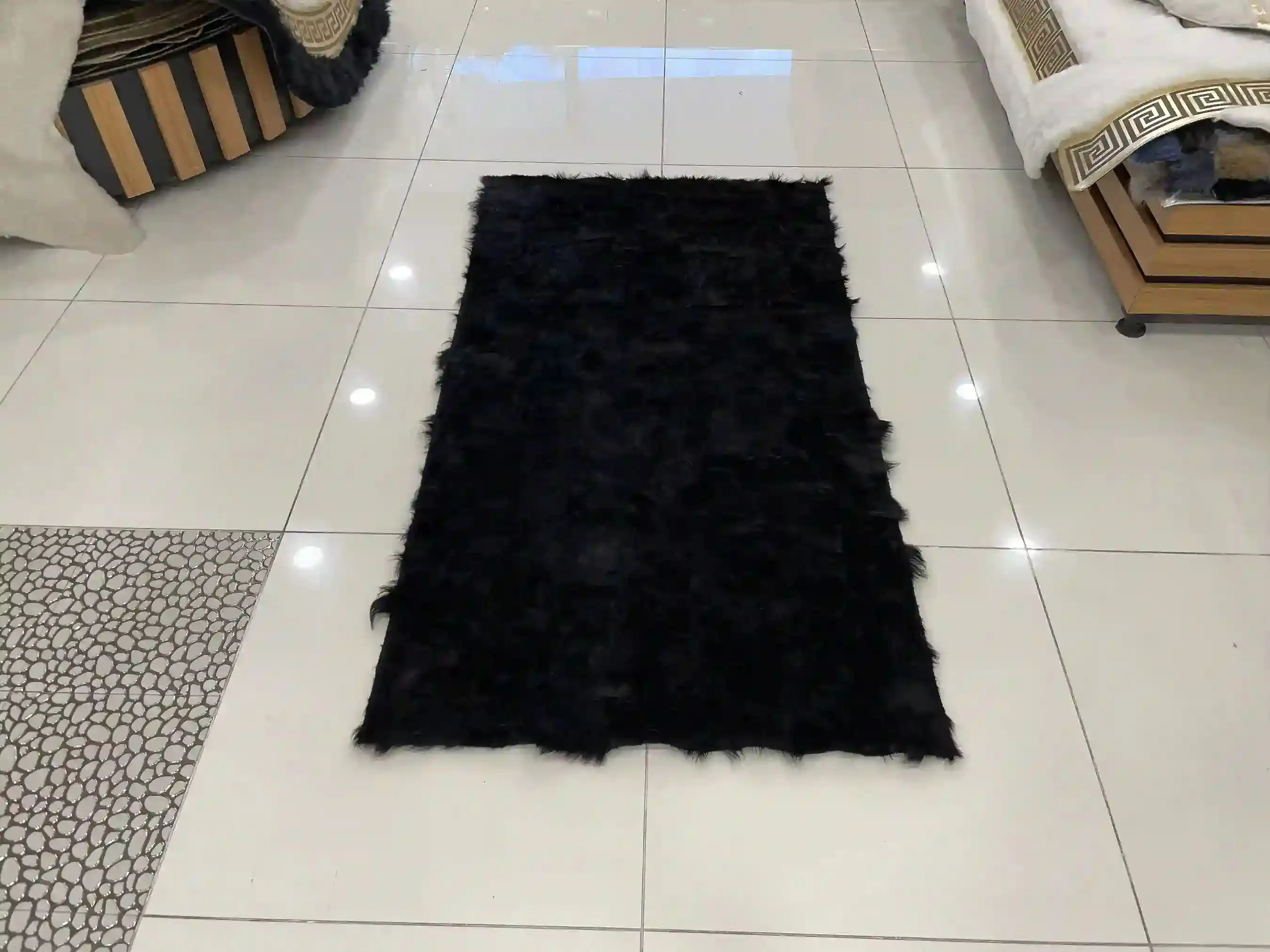 Patchwork Fluffy Wool Black Natural Sheepskin Handmade Soft 6x8 Carpet