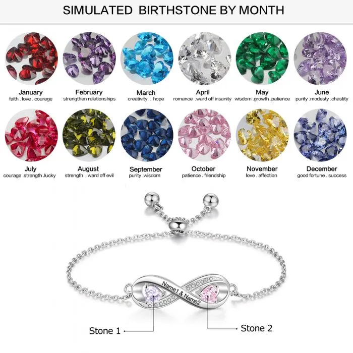 Personalized 925 Sterling Silver Infinity Birthstone Bracelet For Women