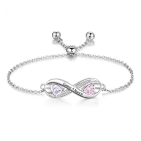 Personalized 925 Sterling Silver Infinity Birthstone Bracelet For Women