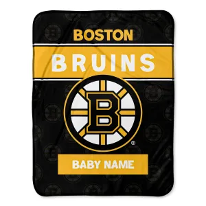 Personalized Boston Bruins Emblem Baby Pixel Fleece Blanket