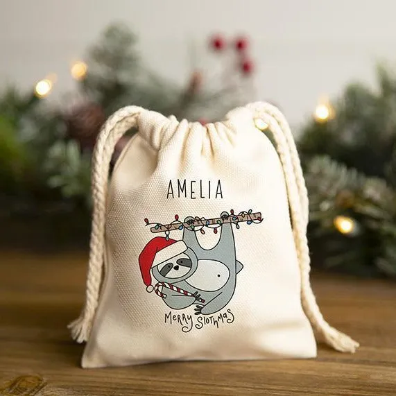 Personalized Kids Drawstring Christmas Gift Bags - Small