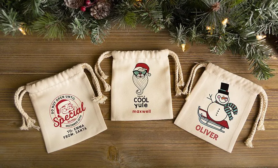 Personalized Kids Drawstring Christmas Gift Bags - Small