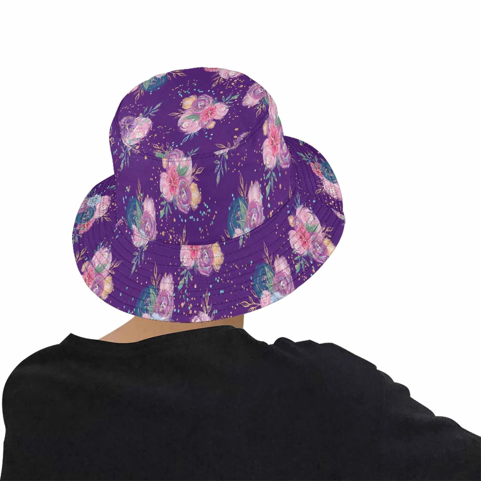 Purple Floral  Unisex Summer Single-Layer Bucket Hat