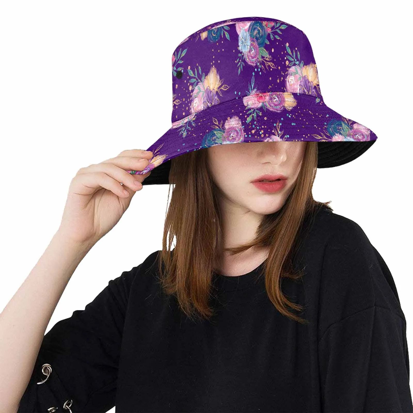 Purple Floral  Unisex Summer Single-Layer Bucket Hat