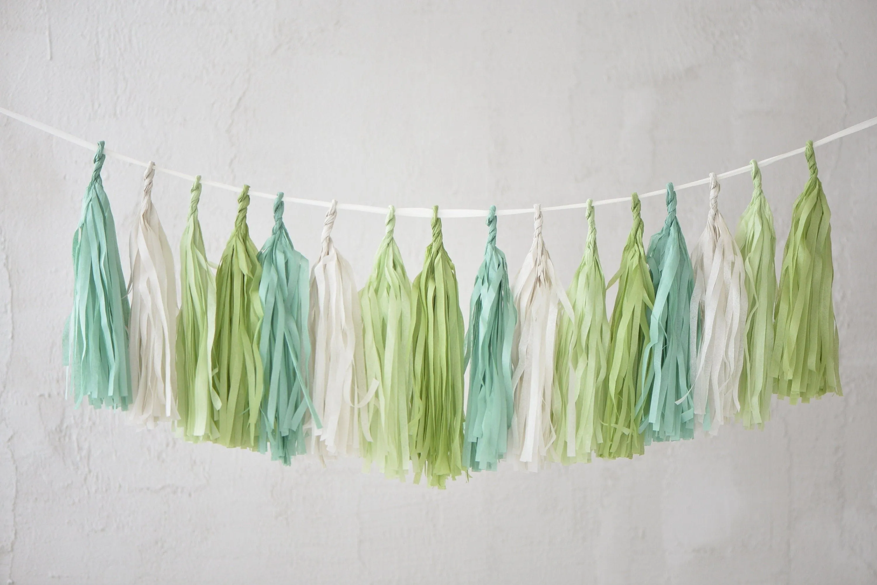 Sage Green and cream paper tassel garland dusty green  fringe banner for 1st Birthday, baby shower, wedding, bridal shower, birthday  deco