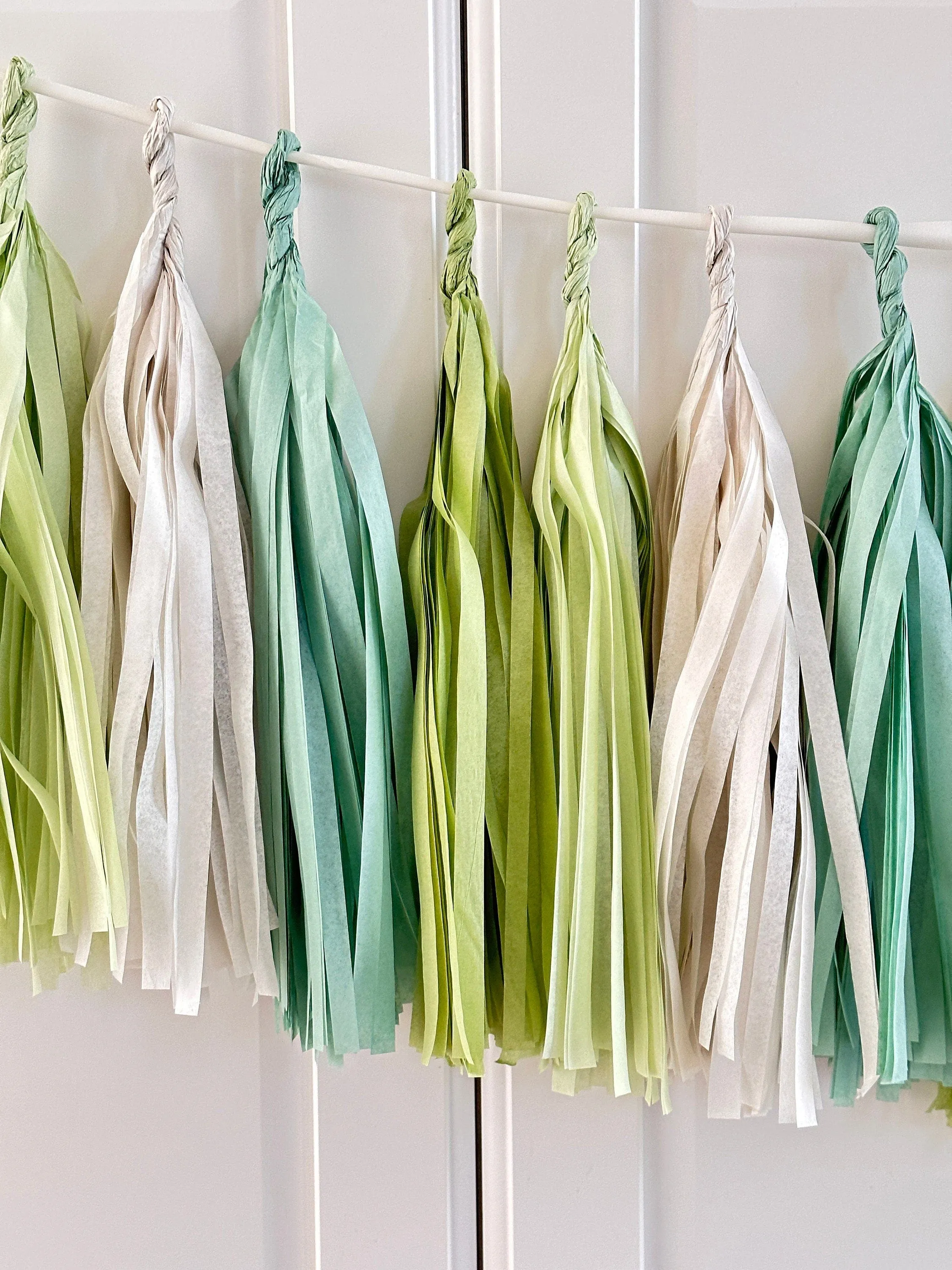 Sage Green and cream paper tassel garland dusty green  fringe banner for 1st Birthday, baby shower, wedding, bridal shower, birthday  deco