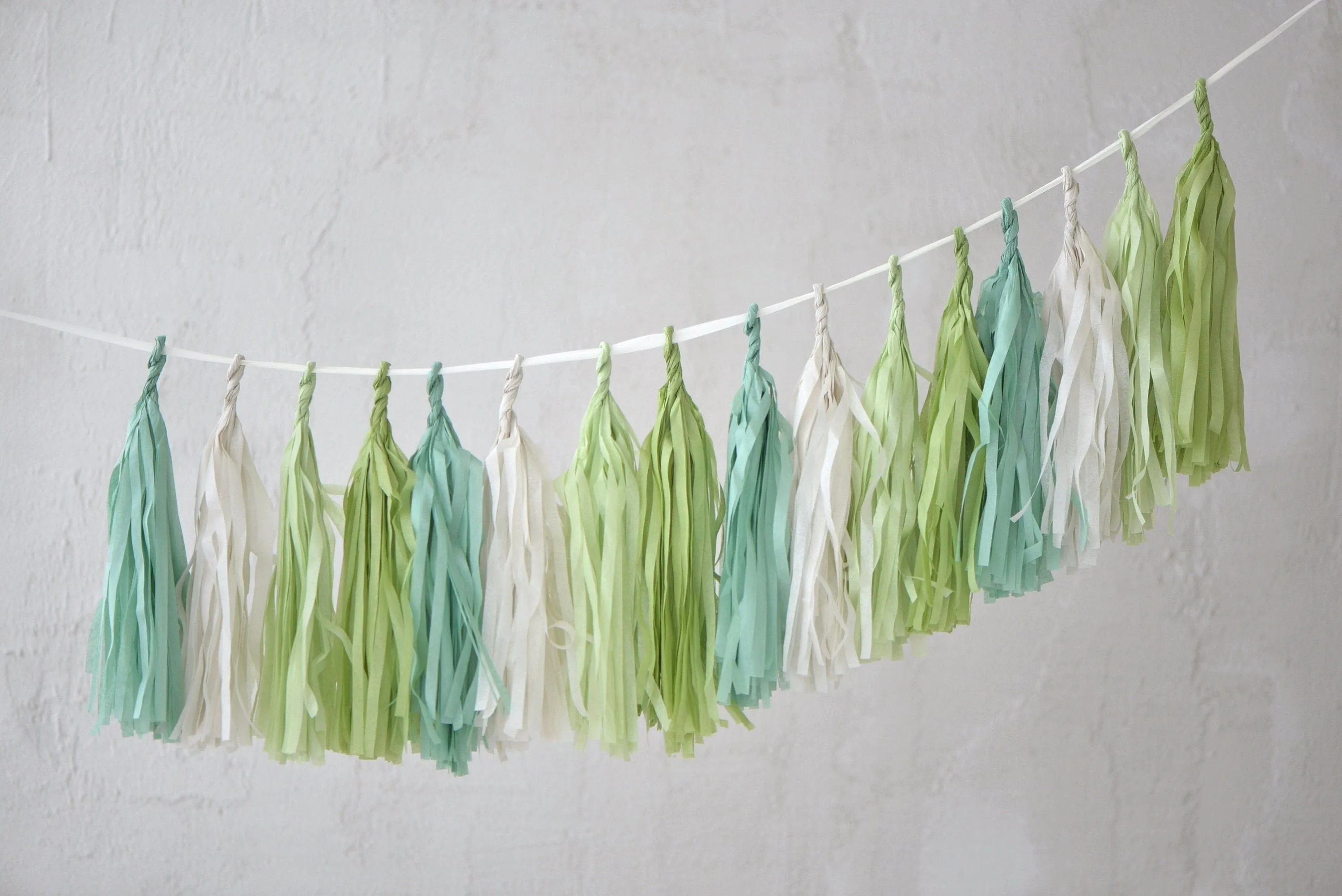 Sage Green and cream paper tassel garland dusty green  fringe banner for 1st Birthday, baby shower, wedding, bridal shower, birthday  deco