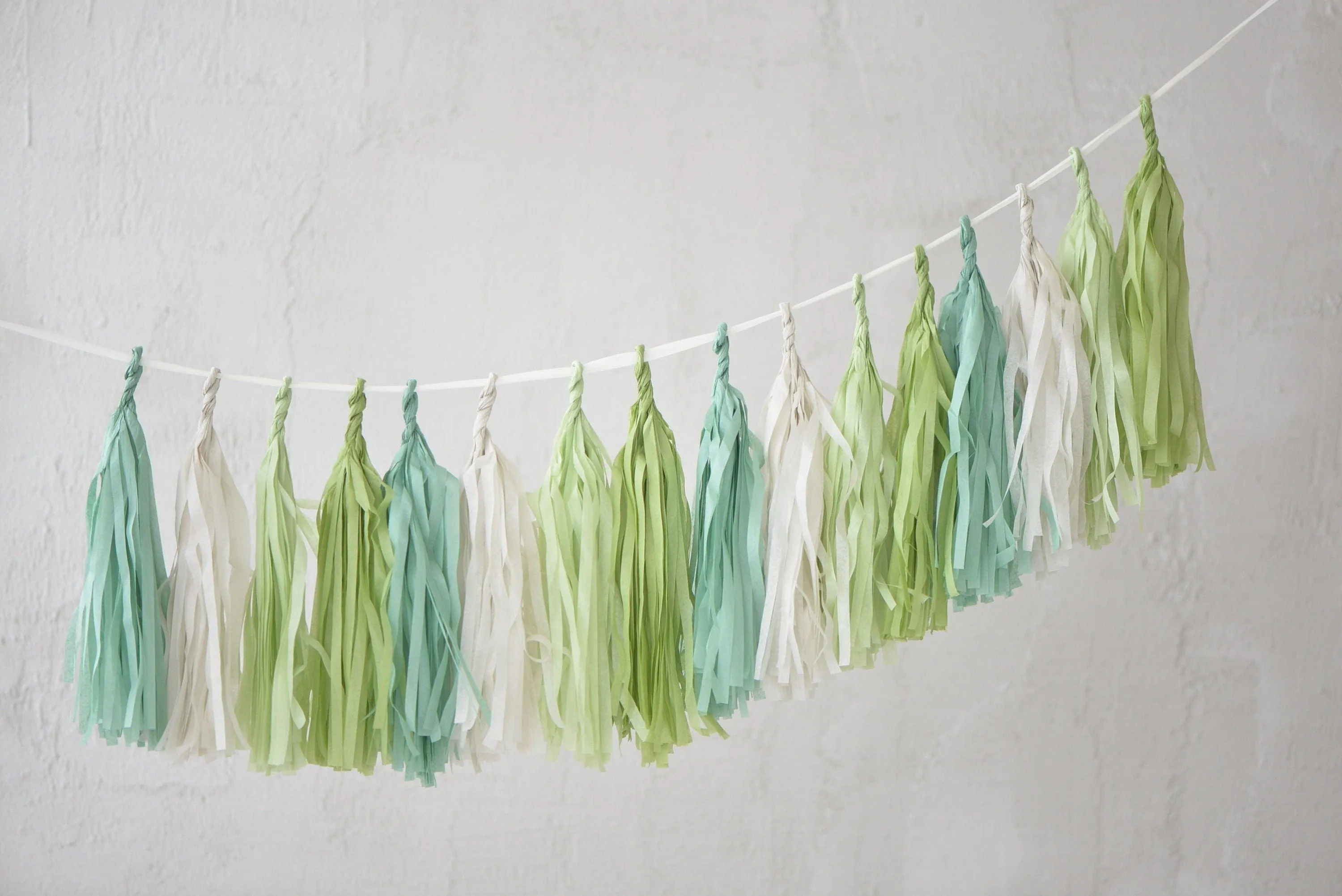 Sage Green and cream paper tassel garland dusty green  fringe banner for 1st Birthday, baby shower, wedding, bridal shower, birthday  deco