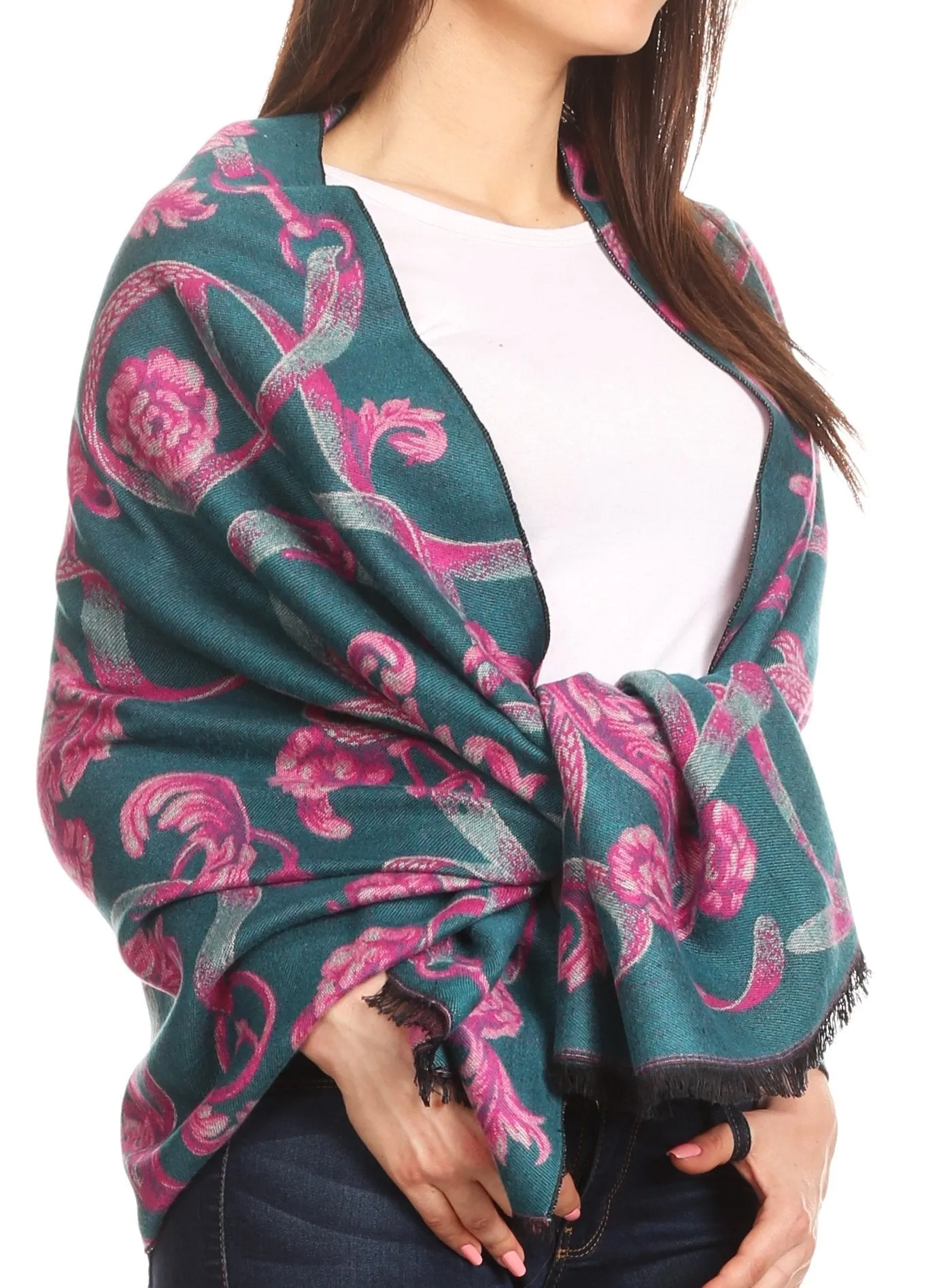 Sakkas Adele Floral Ornate Soft and Warm Pashmina Shawl Scarf Vegan Commute