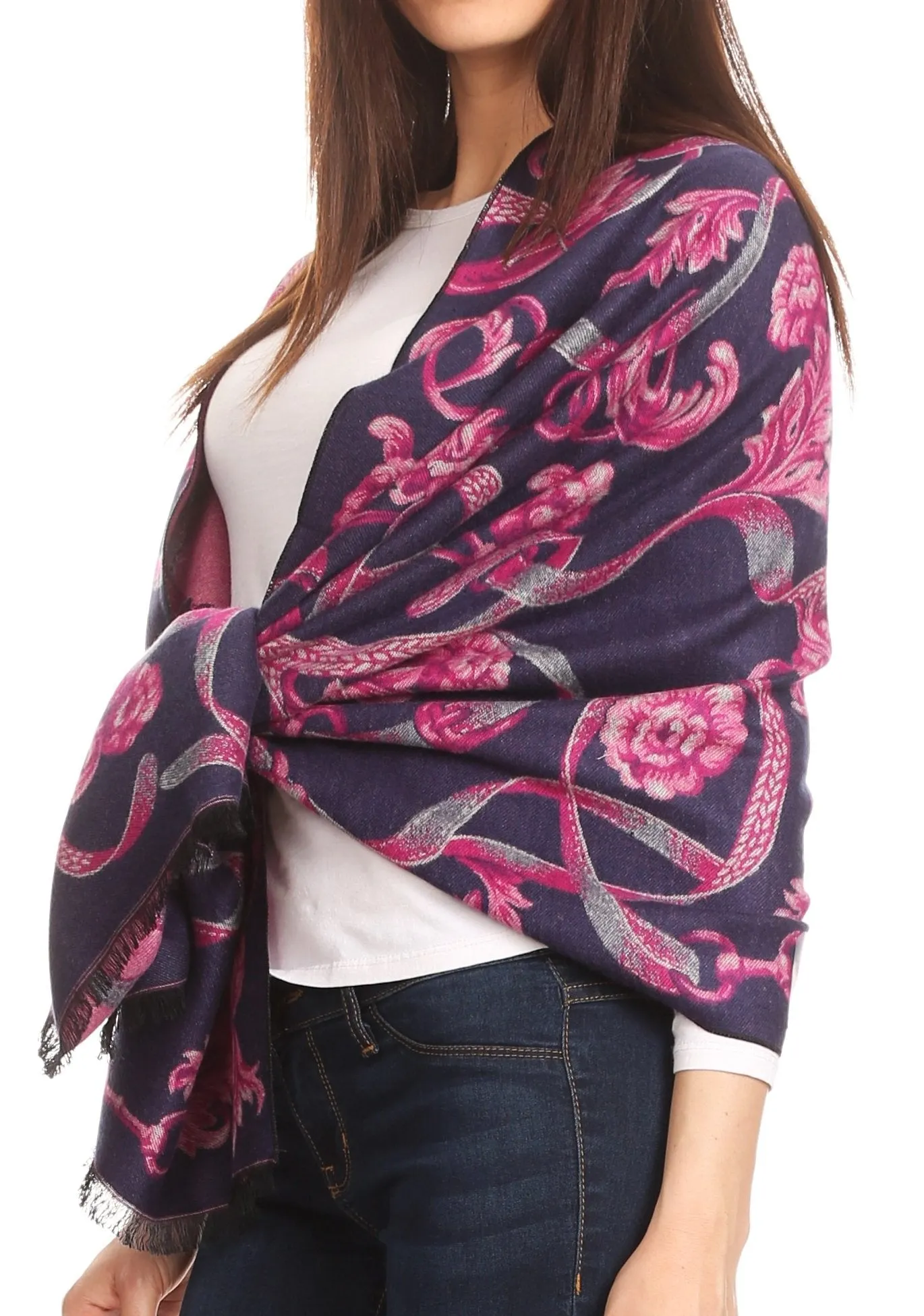 Sakkas Adele Floral Ornate Soft and Warm Pashmina Shawl Scarf Vegan Commute