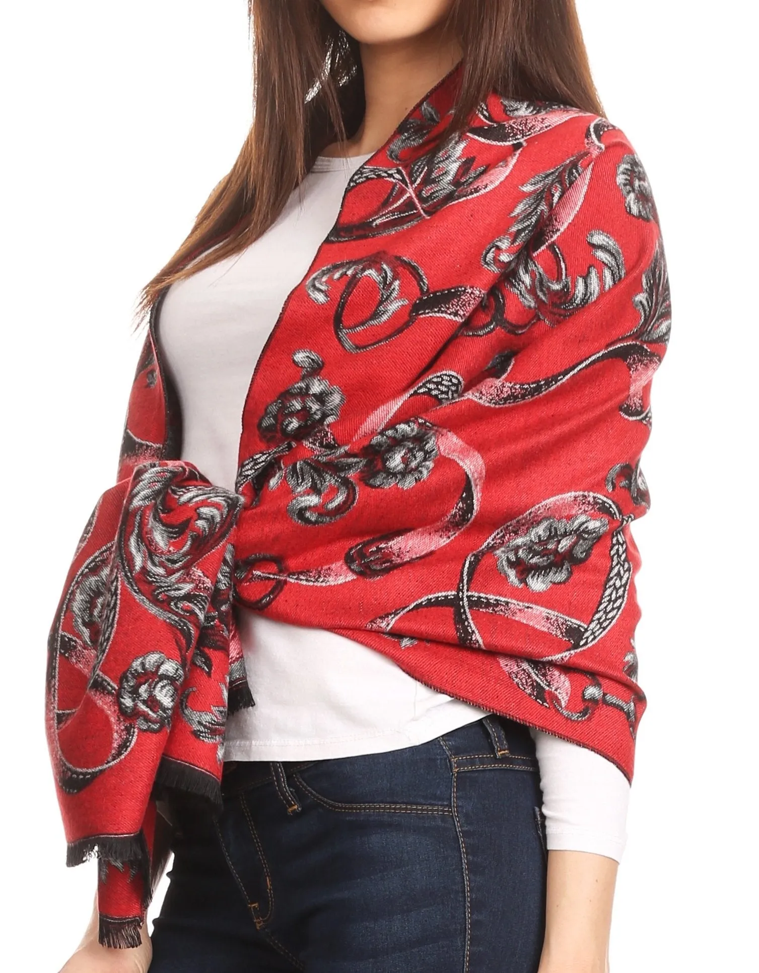 Sakkas Adele Floral Ornate Soft and Warm Pashmina Shawl Scarf Vegan Commute