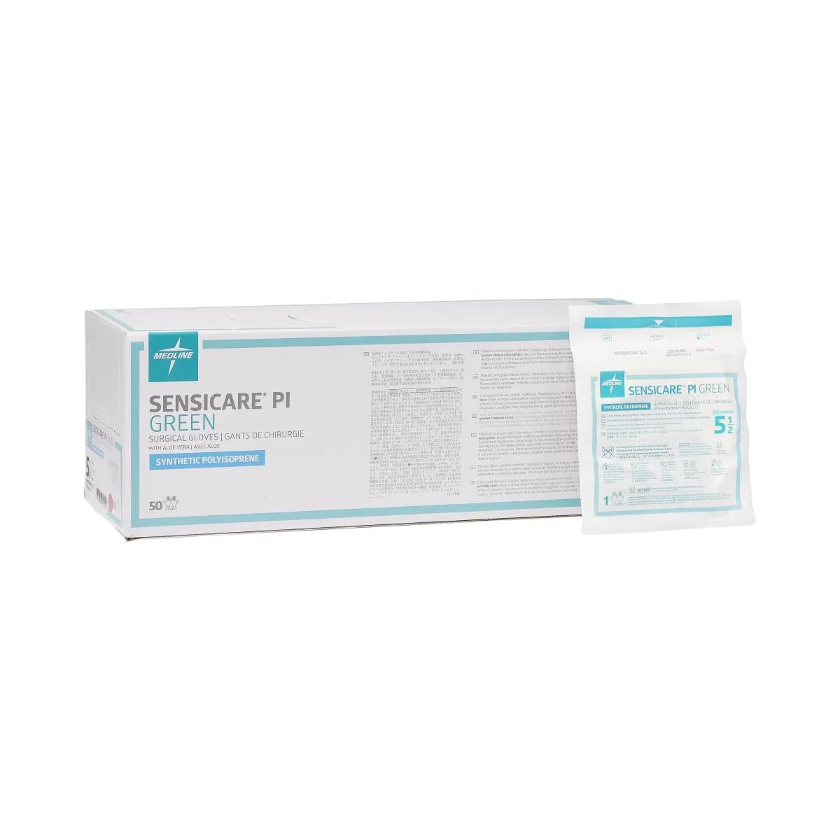 SensiCare PI Green Powder-Free Surgical Gloves, Size 5.5 (box of 50)