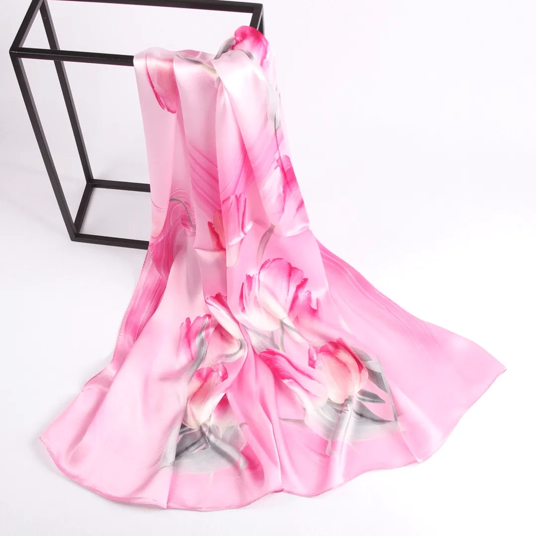 Silk Scarf Collections|Blossom Range|Tulip Design|Pink|Long Silk Scarf