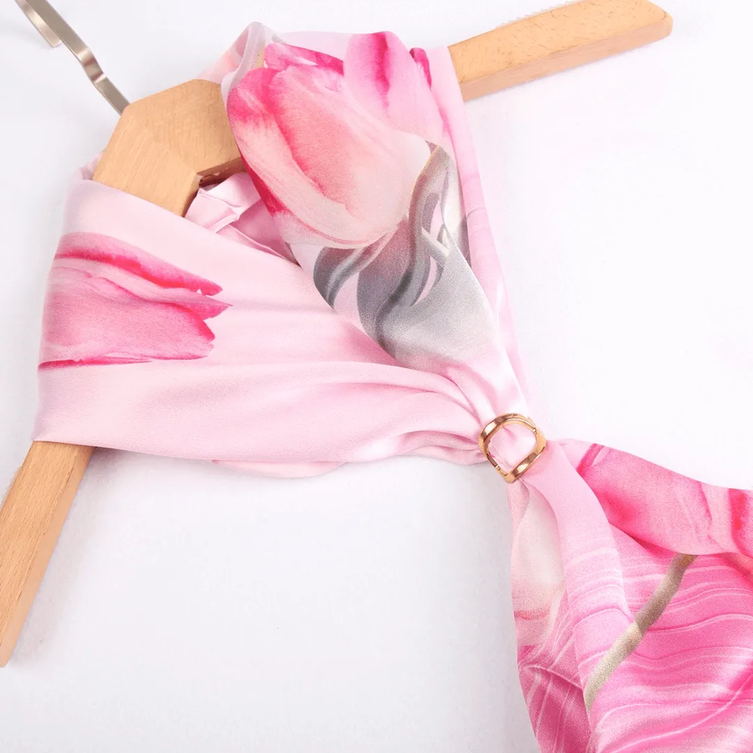 Silk Scarf Collections|Blossom Range|Tulip Design|Pink|Long Silk Scarf