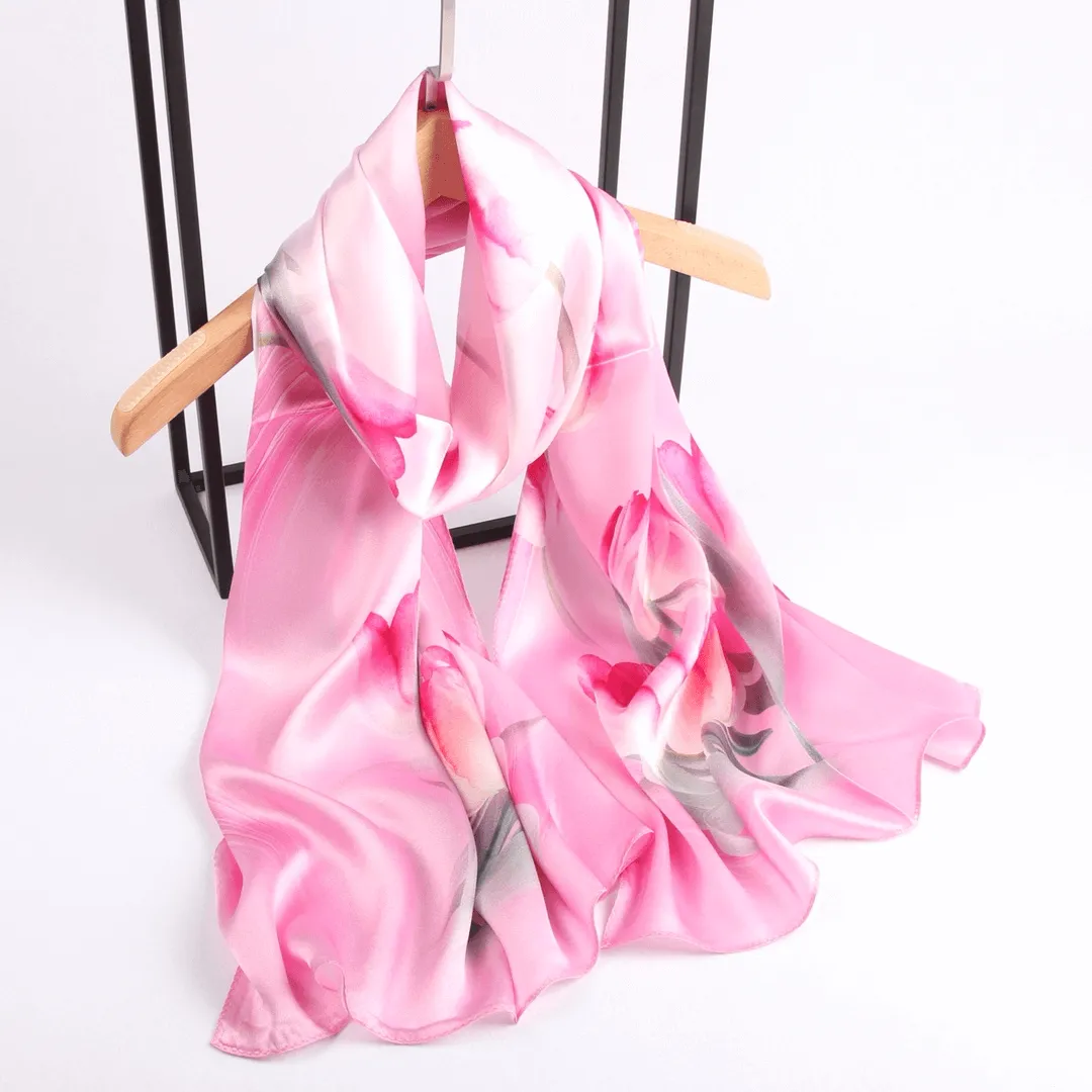 Silk Scarf Collections|Blossom Range|Tulip Design|Pink|Long Silk Scarf