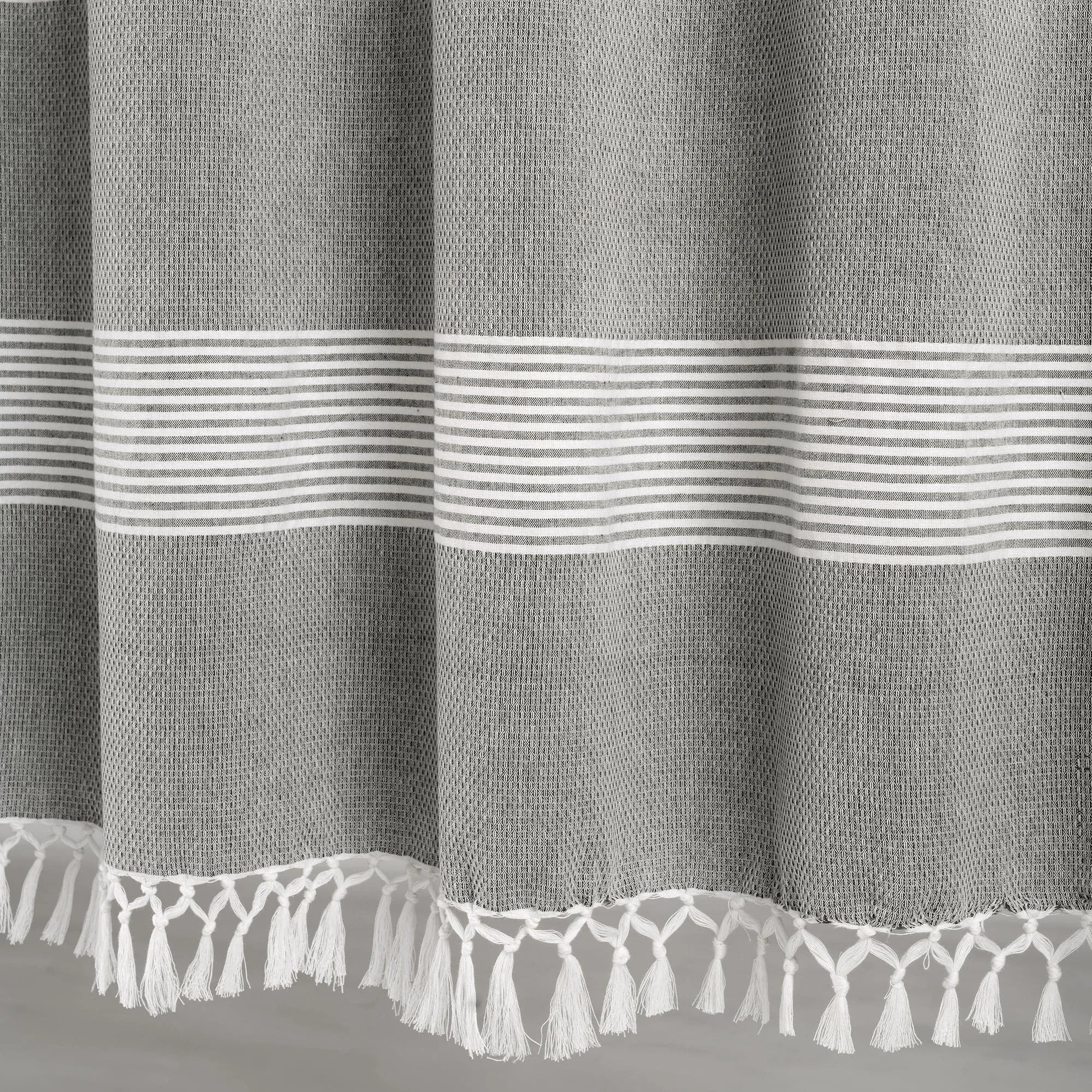 Tucker Stripe Yarn Dyed Knotted Tassel Window Curtain Panel Set