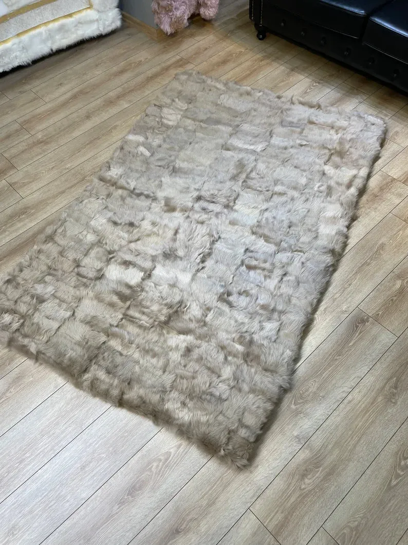 Ultra Soft Beige Sheepskin Area Rug, Natural Handmade Rug