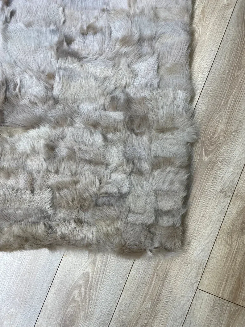 Ultra Soft Beige Sheepskin Area Rug, Natural Handmade Rug