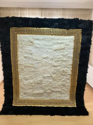 Unique Natural Black White Sheepskin Bedroom Rug ,Handmade Soft Carpet