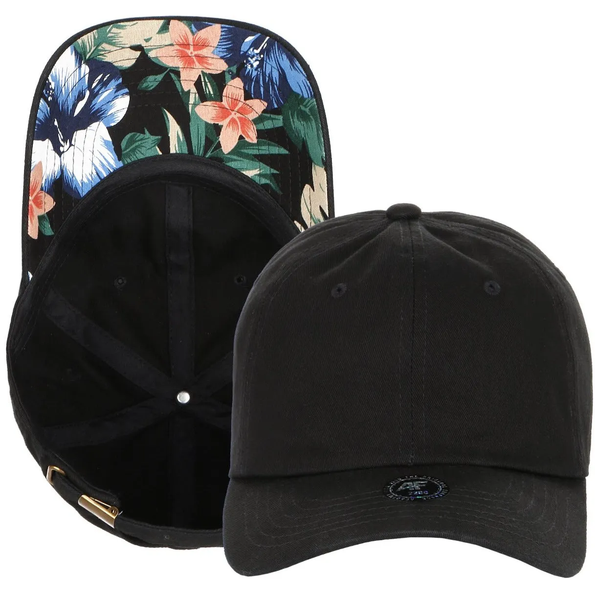 Unstructured Strapback Dad Hat with Floral Print Undervisor