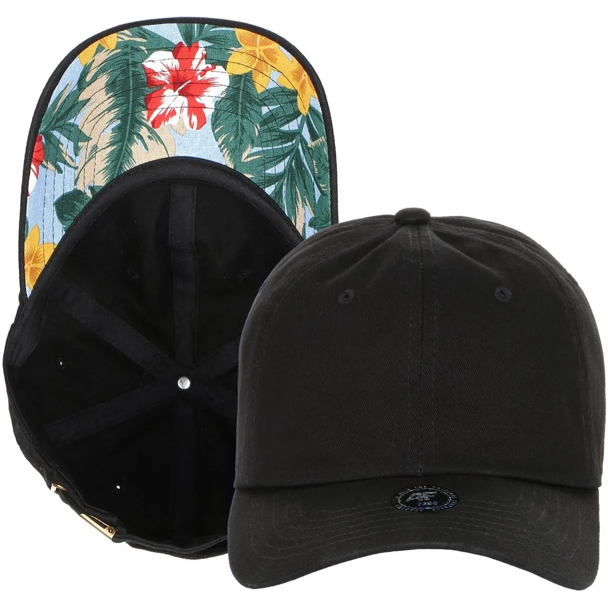 Unstructured Strapback Dad Hat with Floral Print Undervisor