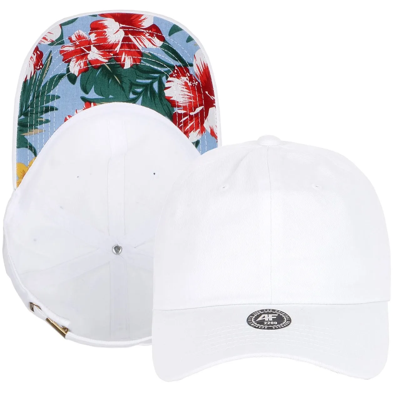 Unstructured Strapback Dad Hat with Floral Print Undervisor