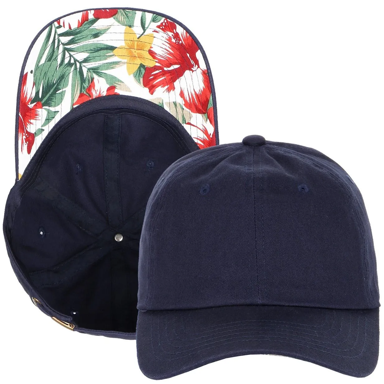 Unstructured Strapback Dad Hat with Floral Print Undervisor