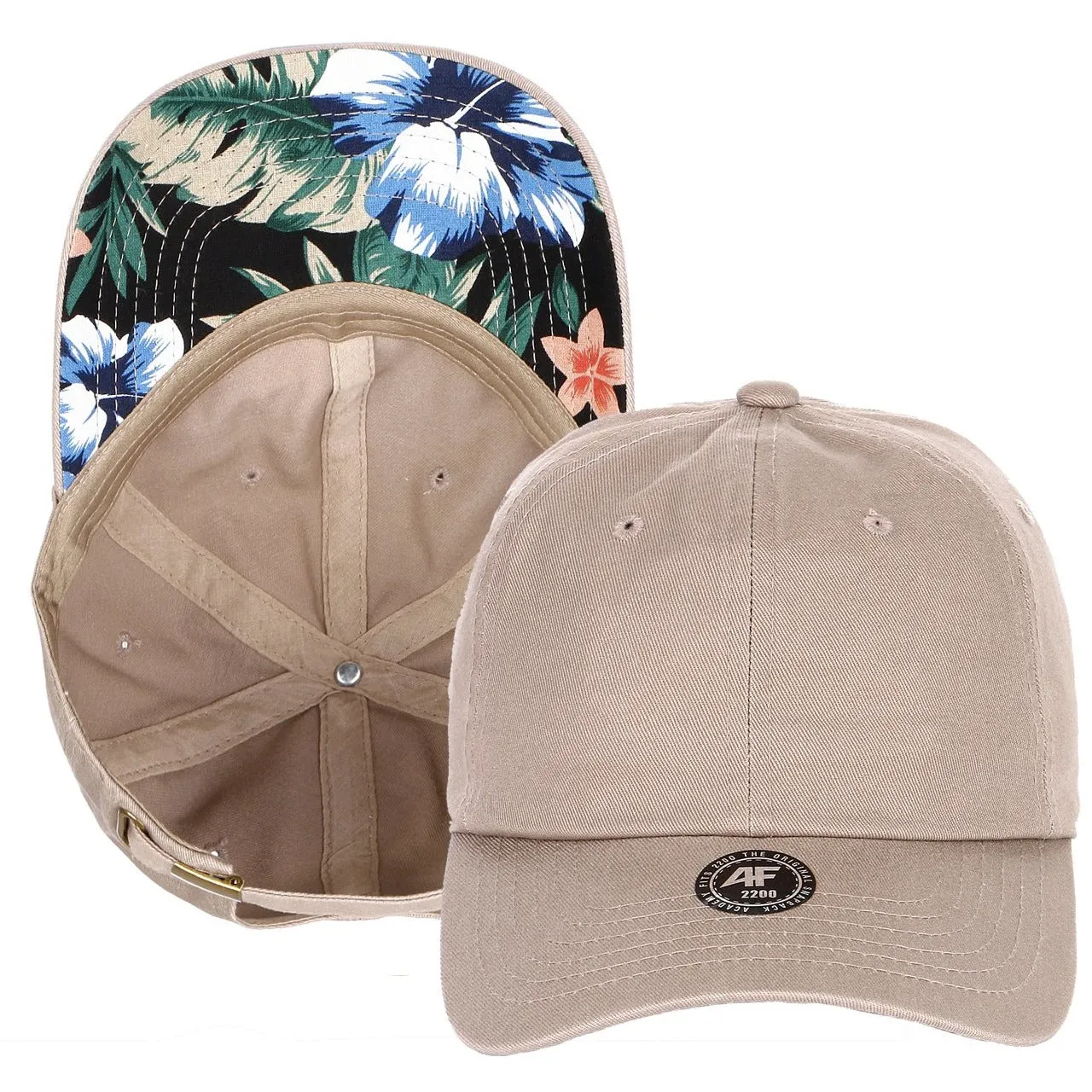 Unstructured Strapback Dad Hat with Floral Print Undervisor