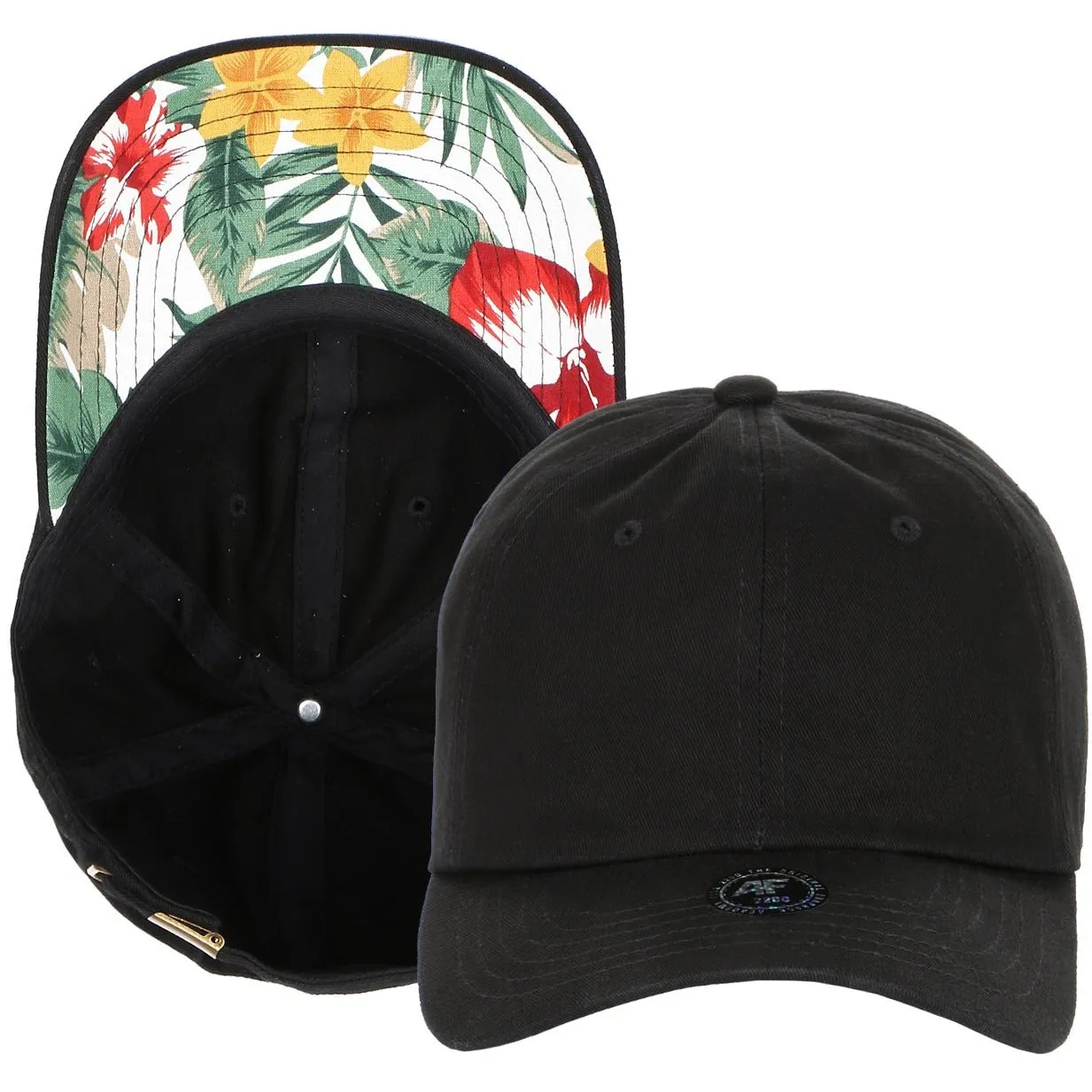 Unstructured Strapback Dad Hat with Floral Print Undervisor