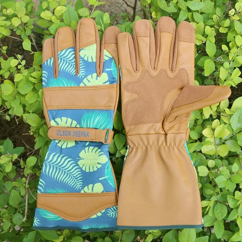 Womens Gardening Gloves with Grain Leather for Yard Work,Rose Pruning and Daily Work Perfect Fitting for Women,Long