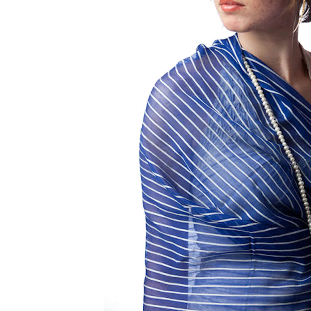 Yatch Blue Stripe Silk Scarf