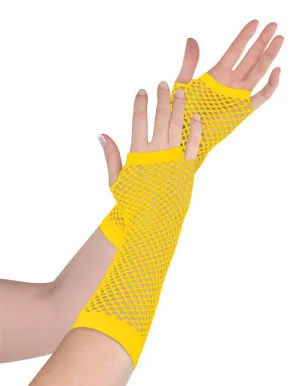 Yellow Fishnet Gloves Long